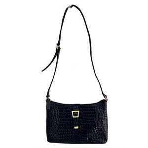 Vintage Etienne Aigner Black Shiny Croc Embossed Leather Shoulder Bag